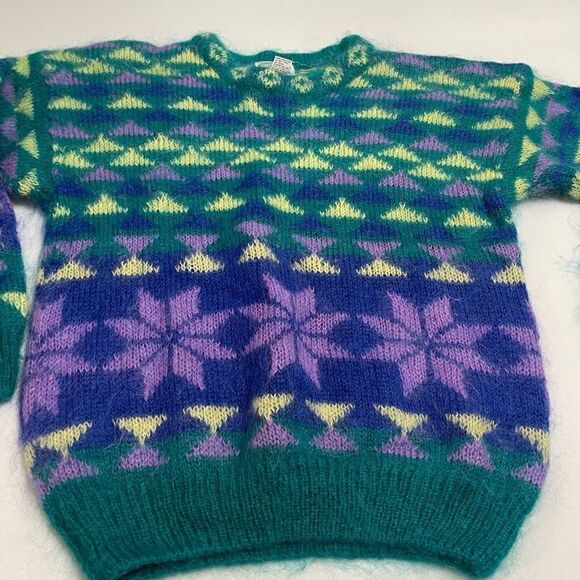 Gallagher Mohair Teal Geometric VTG Sweater Size Medium - Picture 4 of 13